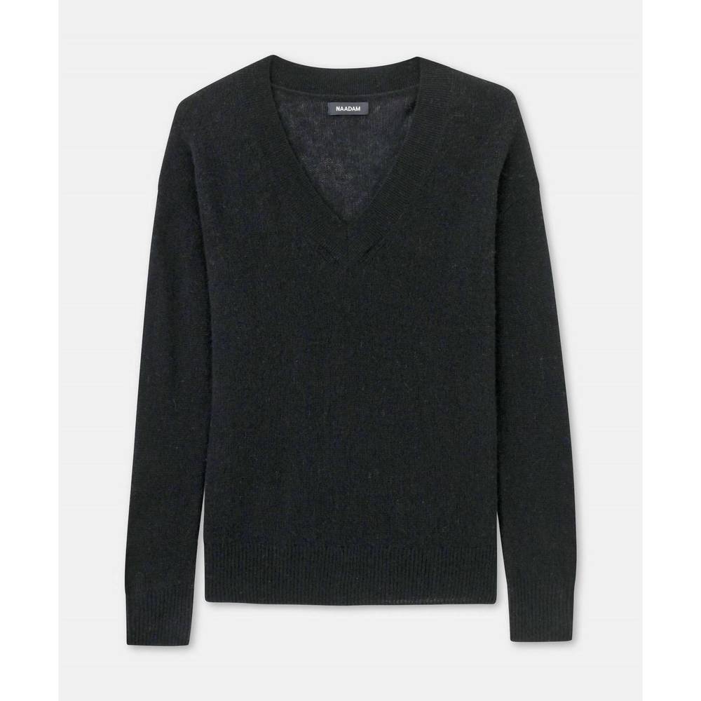 NEW NAADAM cashmere featherweight v neck in black - Picture 3 of 3